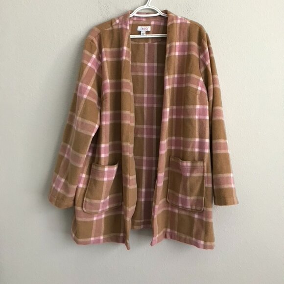 Denim&Co Jackets & Blazers - Denim & Co. Plaid Collarless Long Jacket w Pockets - Sandalwood (Sz XL) a627204